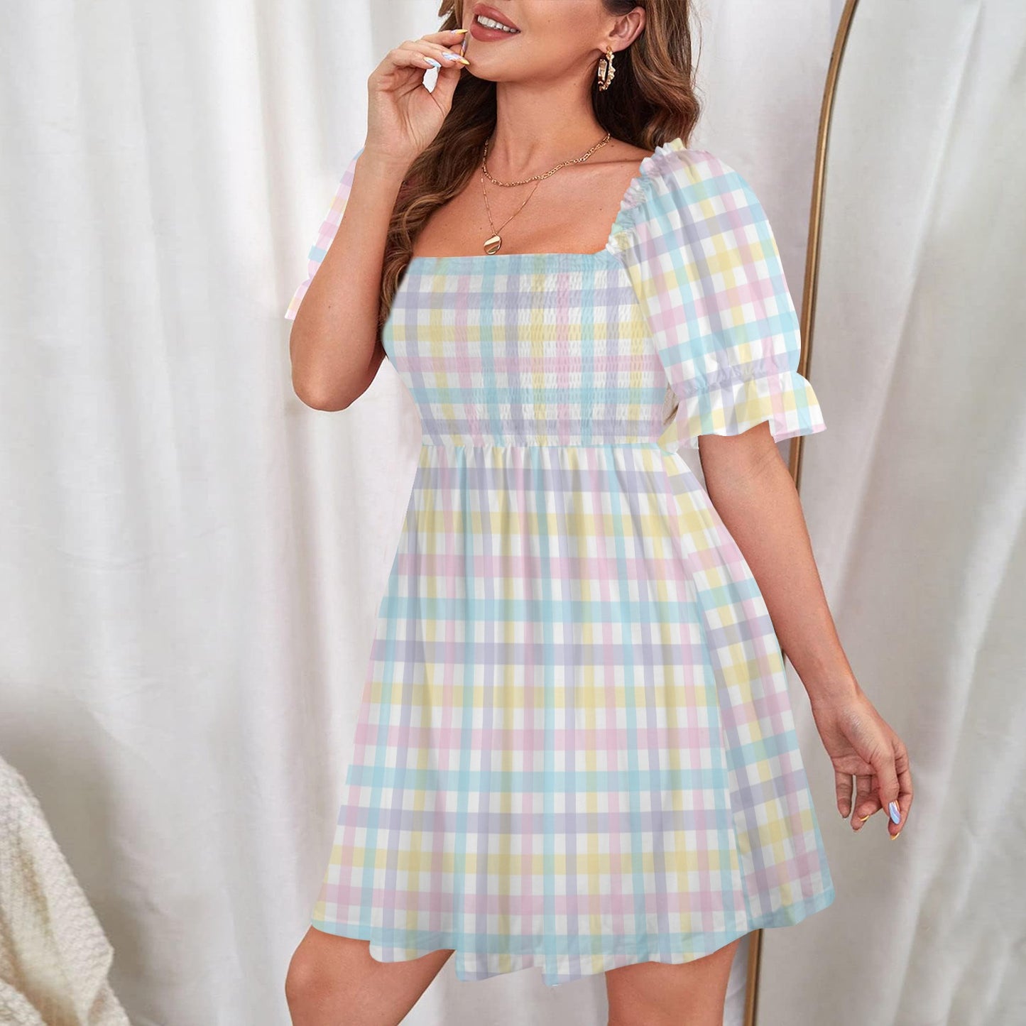 Pretty Unicorn Plaid Ruffle Dress