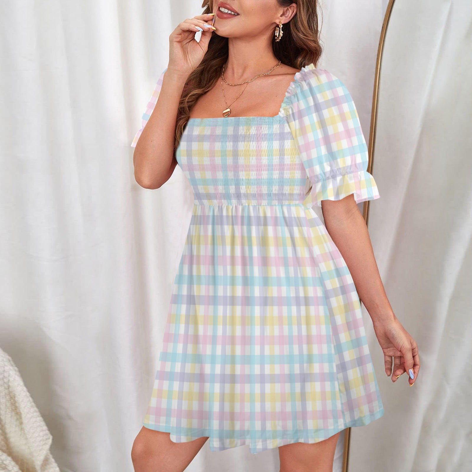 Pretty Unicorn Plaid Ruffle Dress