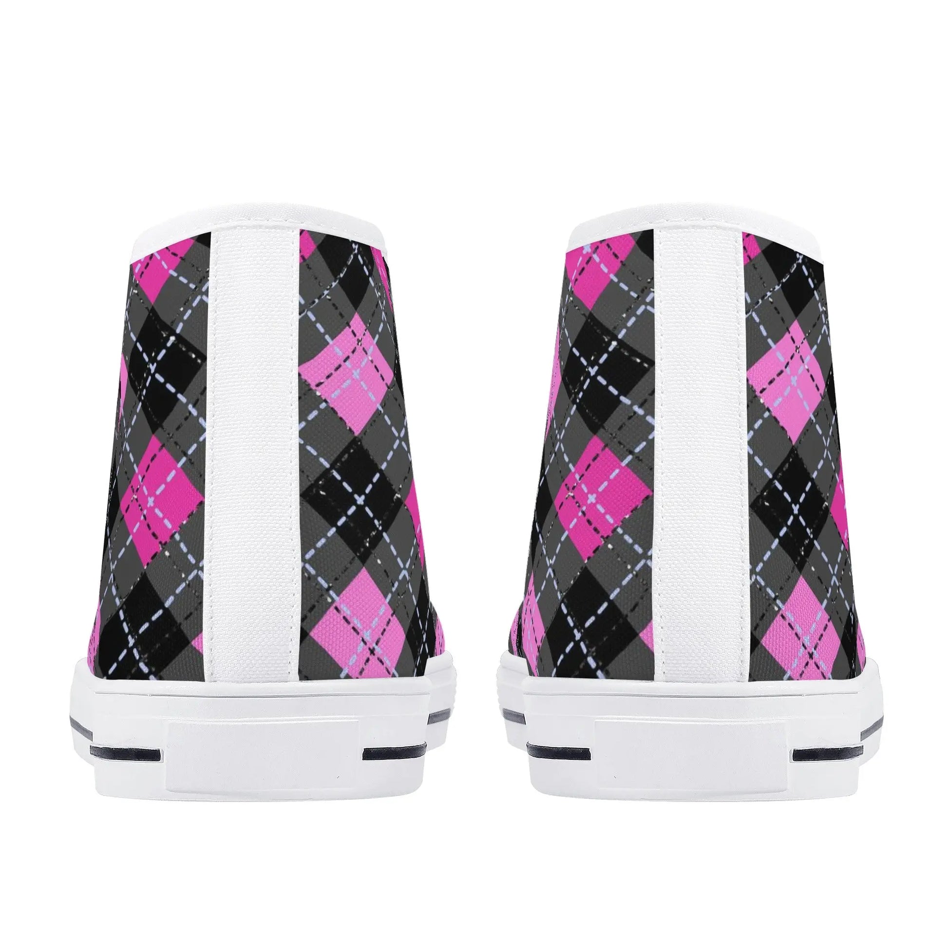 Pink Plaid Womens High Top Canvas Shoes - Image #7
