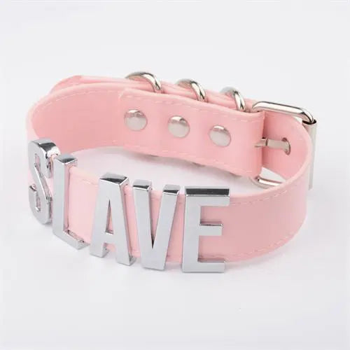 Pastel Pink 'Slave' Collar Pink Silver