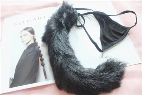 Kawaii Lolita Tail Panties Fox tail Black One Size