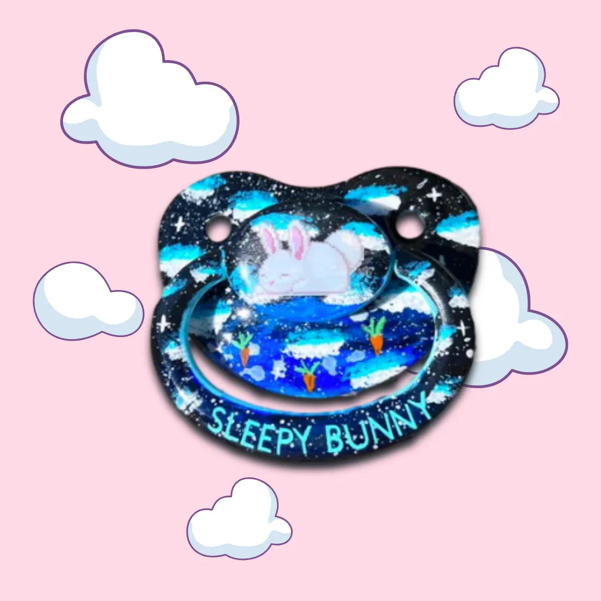 Hand Painted Adult Pacifier - Sleepy Bunny - Puppy's Aesthetics