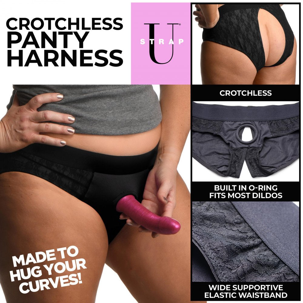 2XL 3XL Black Crotchless Panty Harness