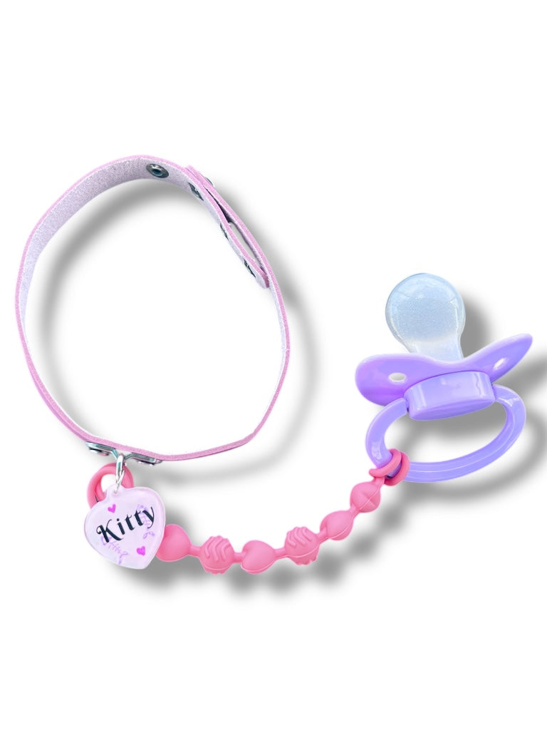 Adult Pacifier Kitty Pink Chewable Strap Collar