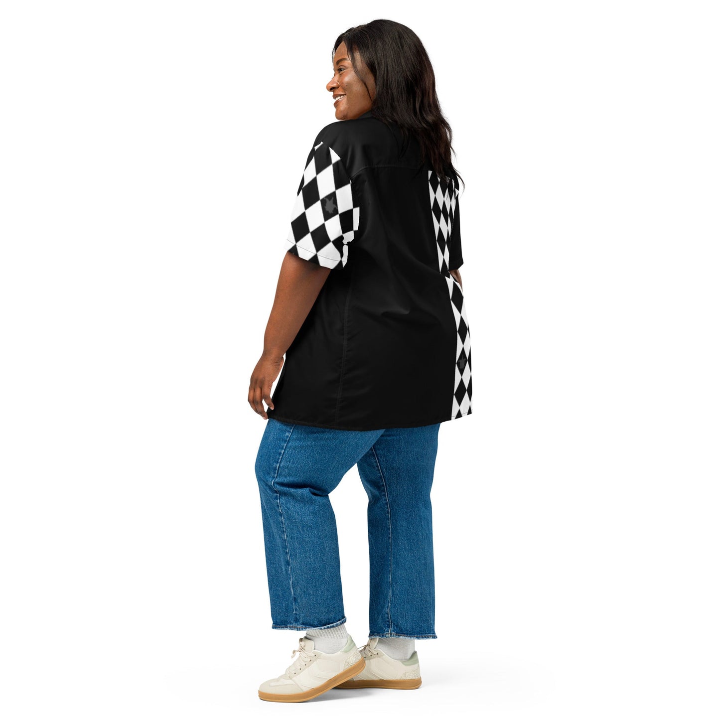 Jester Pattern Black and White Goth Clowncore Unisex button shirt 2XS - 6XL