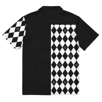 Jester Pattern Black and White Goth Clowncore Unisex button shirt 2XS - 6XL