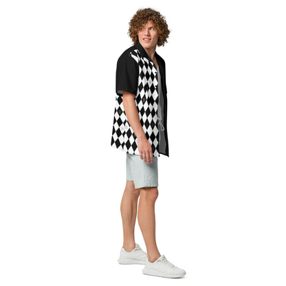 Jester Pattern Black and White Goth Clowncore Unisex button shirt 2XS - 6XL