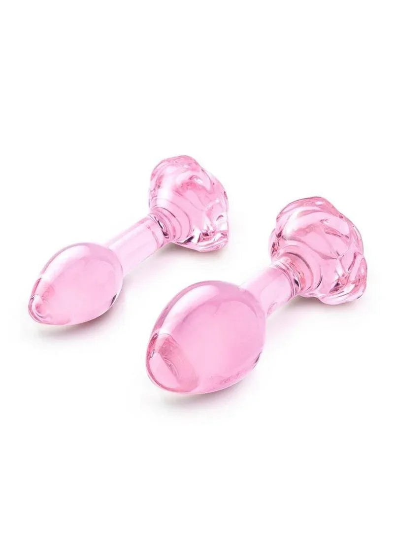 Pink Roses Glass Butt Plug Training Set - Puppy's Aesthetics