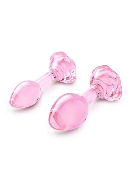 Pink Roses Glass Butt Plug Training Set - Puppy's Aesthetics