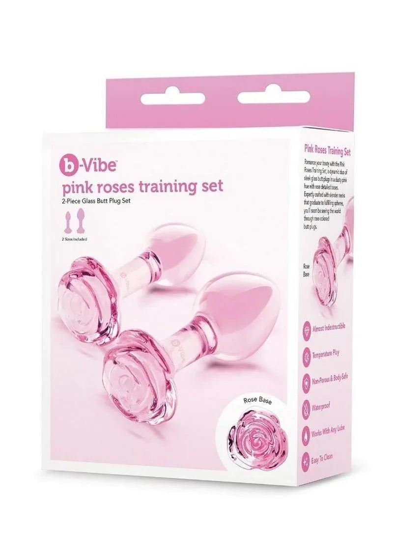 Pink Roses Glass Butt Plug Training Set - Puppy's Aesthetics