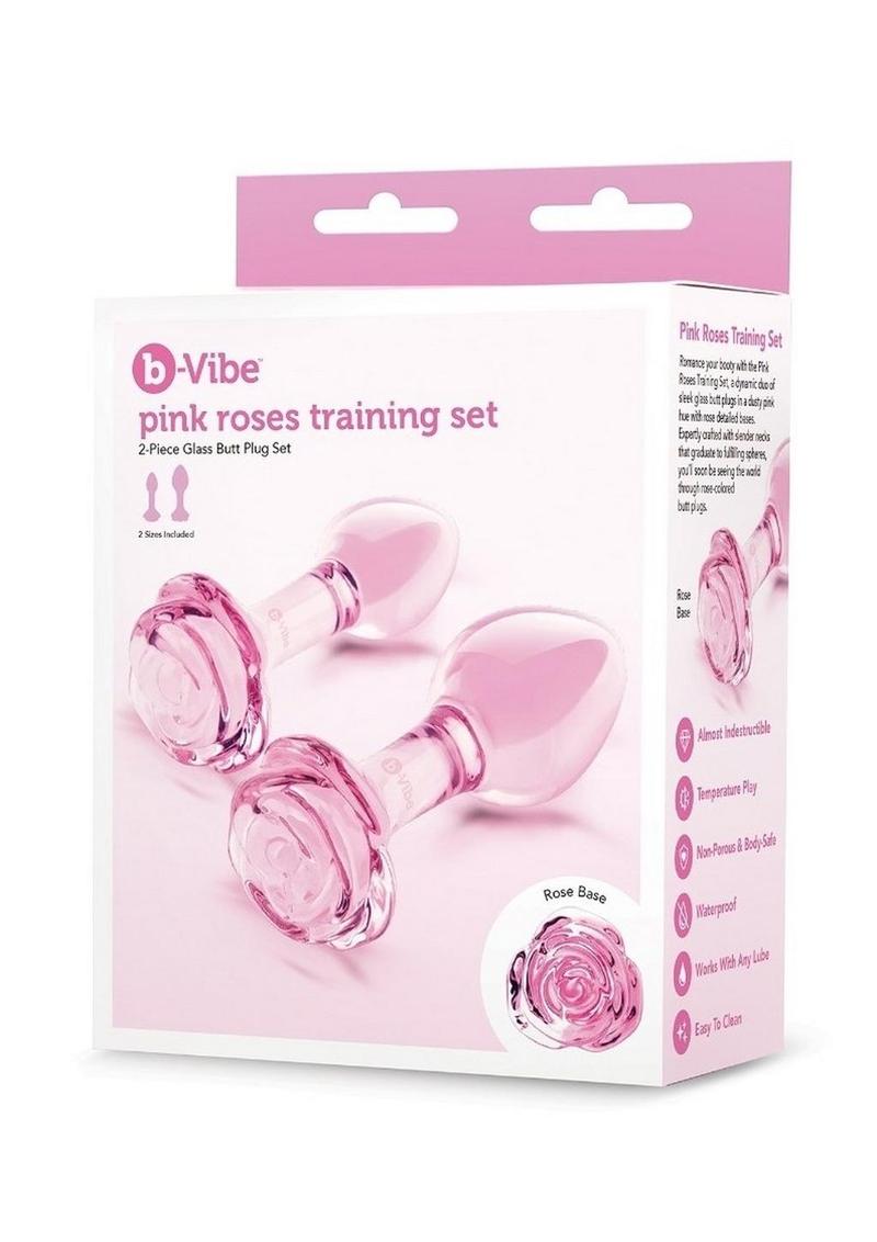Pink Roses Glass Butt Plug Training Set