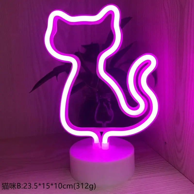 LED Cat Neon Sign pink cat base B