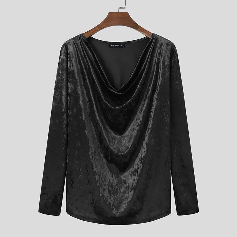 Velour Solid Color V Neck Casual Top (Colors) Black