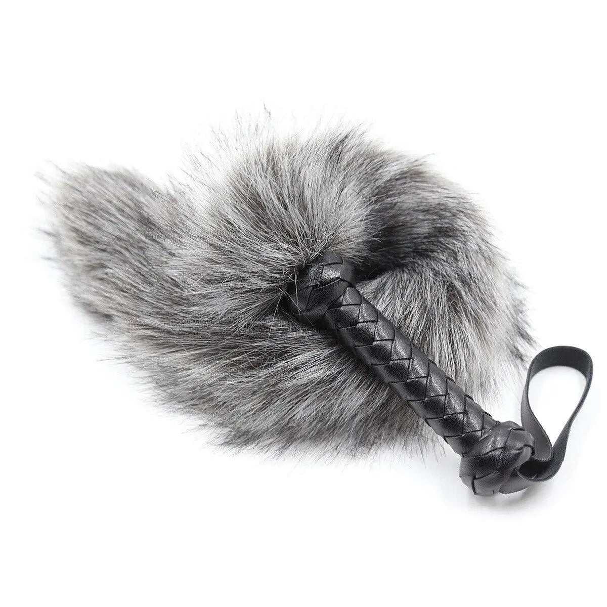 Leather Handle Fox Tail Fur Whip