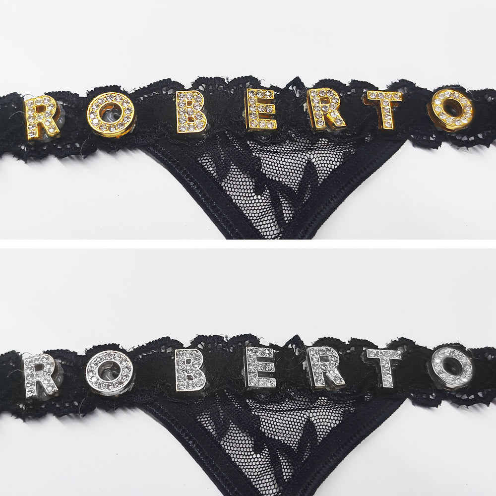 Custom Sparkle &amp; Lace Crystal Letter Thong