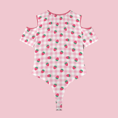 Strawberry Plaid Peekaboo PlaySuit - Puppy's Aesthetics
