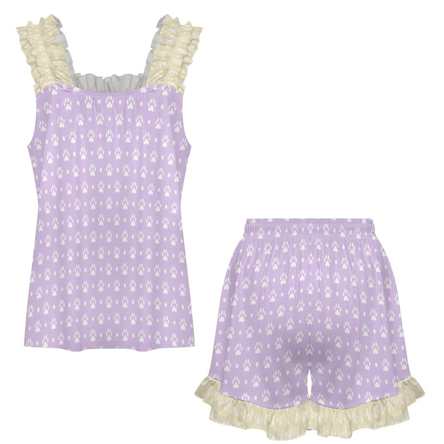 Sweet Puppy Paw Ruffle Pajama Set