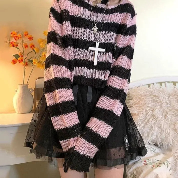 Pink Striped Gothic Sweater