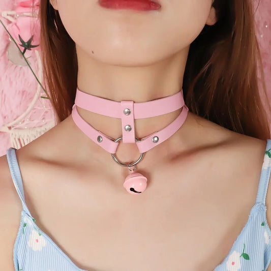 Sweet Adjustable Pink PU Leather Collar