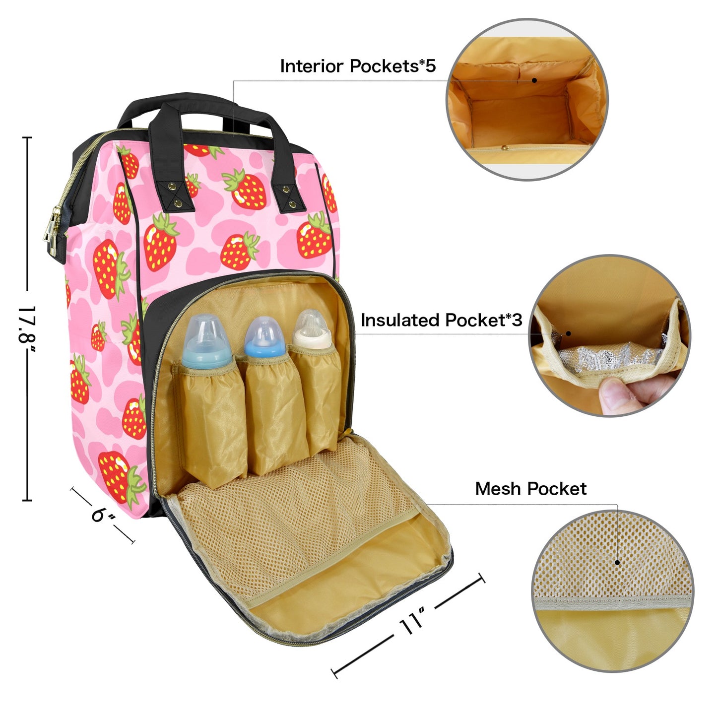 Strawberry Cow Large Diaper Bag