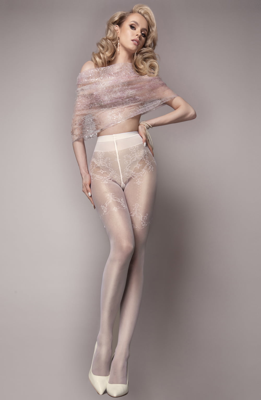 White Patterned Tights (White)