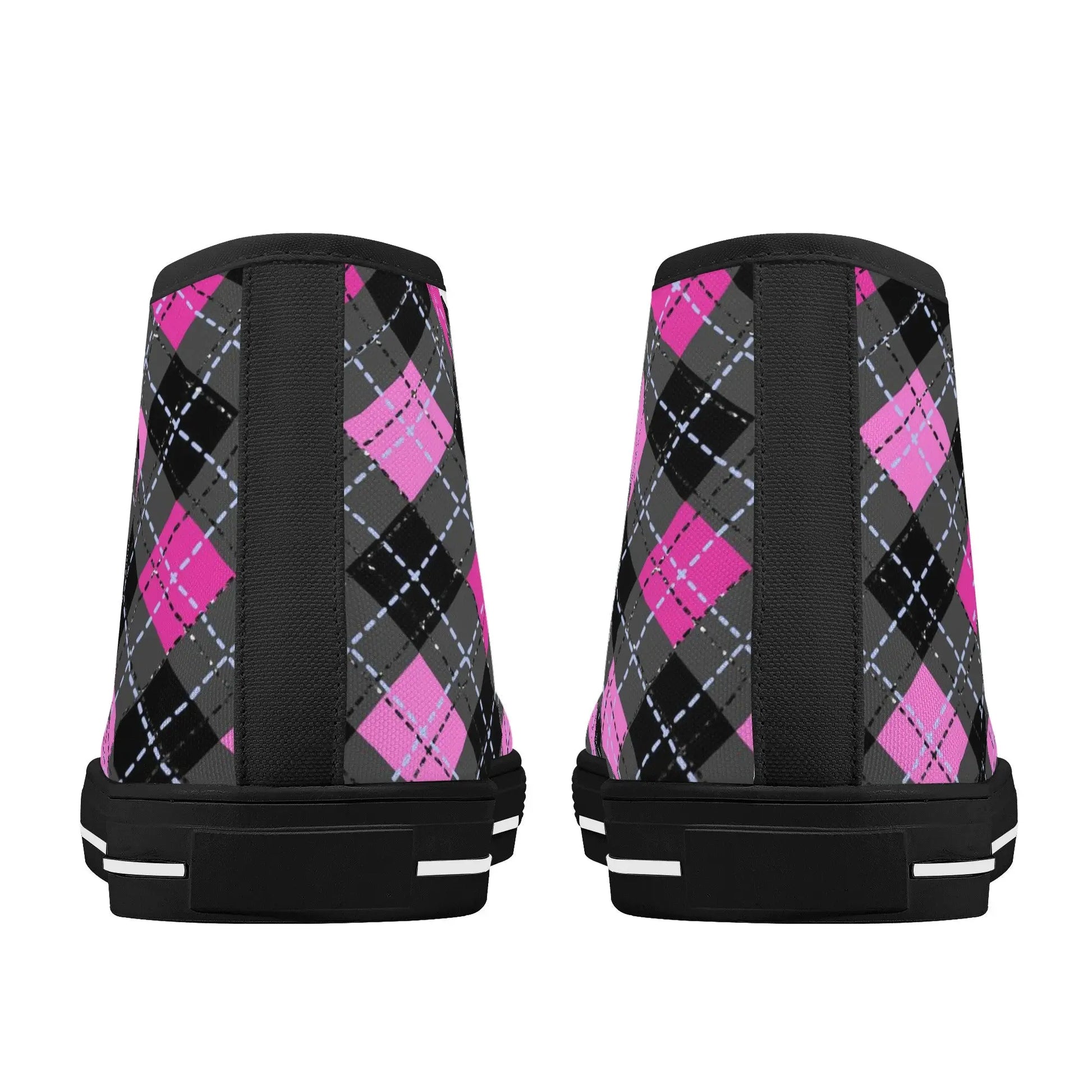 Pink Plaid Womens High Top Canvas Shoes - Image #16