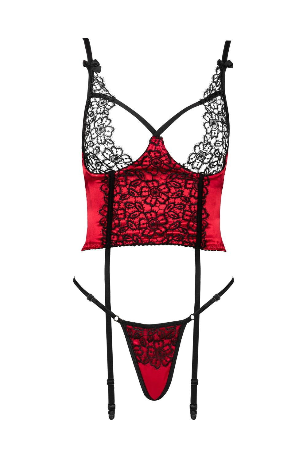 Olena Corset Set with Panties (Red Satin & Black Guipure)