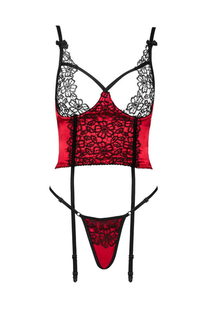 Olena Corset Set with Panties (Red Satin & Black Guipure)