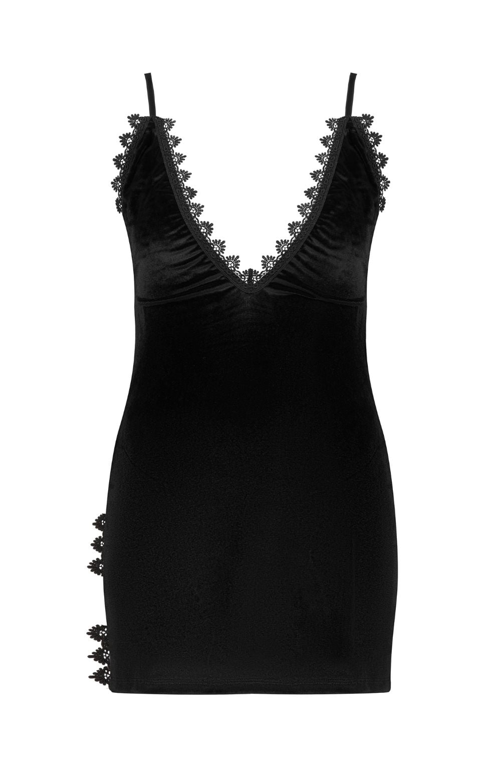 Paloma Velour Dress with Guipure Neckline and Matching Thong