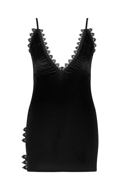 Paloma Velour Dress with Guipure Neckline and Matching Thong
