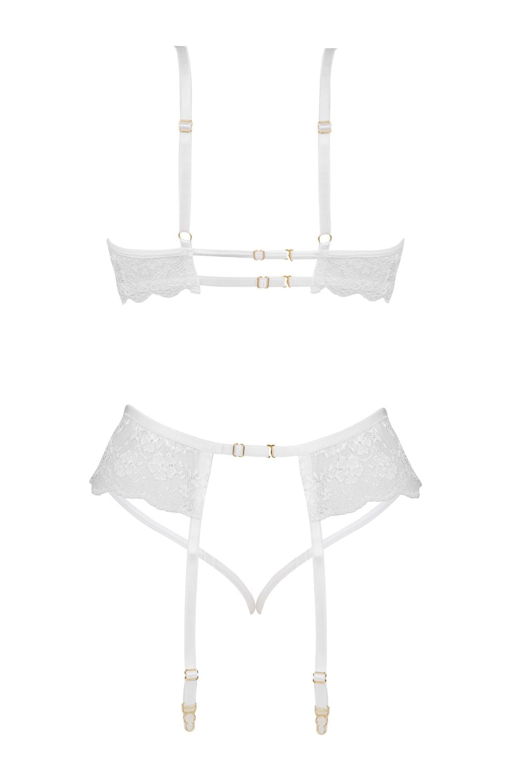 Rose Lingerie Set Bra Thong Garter Belt (White)