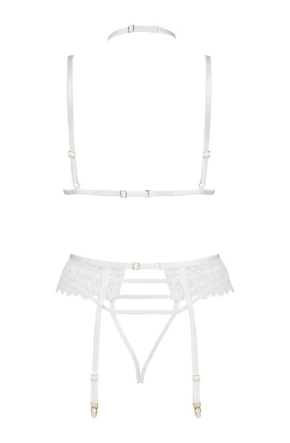Noemi Lingerie Set Bra Thong Garter Belt (White)