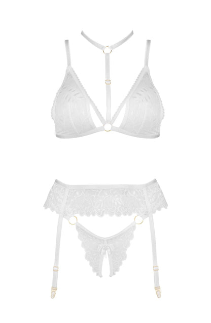 Noemi Lingerie Set Bra Thong Garter Belt (White)