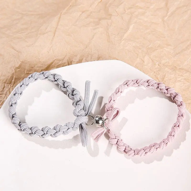 Magnet Couple Bracelet Set (Colors) 9 # handmade magnetic knitting bracelet [gray + powder pair]