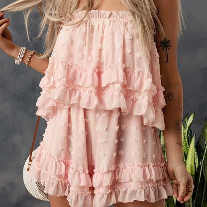 Pink Frill Strapless Romper Pink