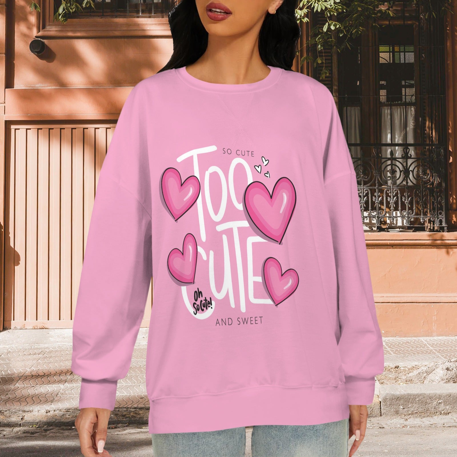 Women's Letter Heart Print Crew Neck Long Sleeve Pullover Hoodies