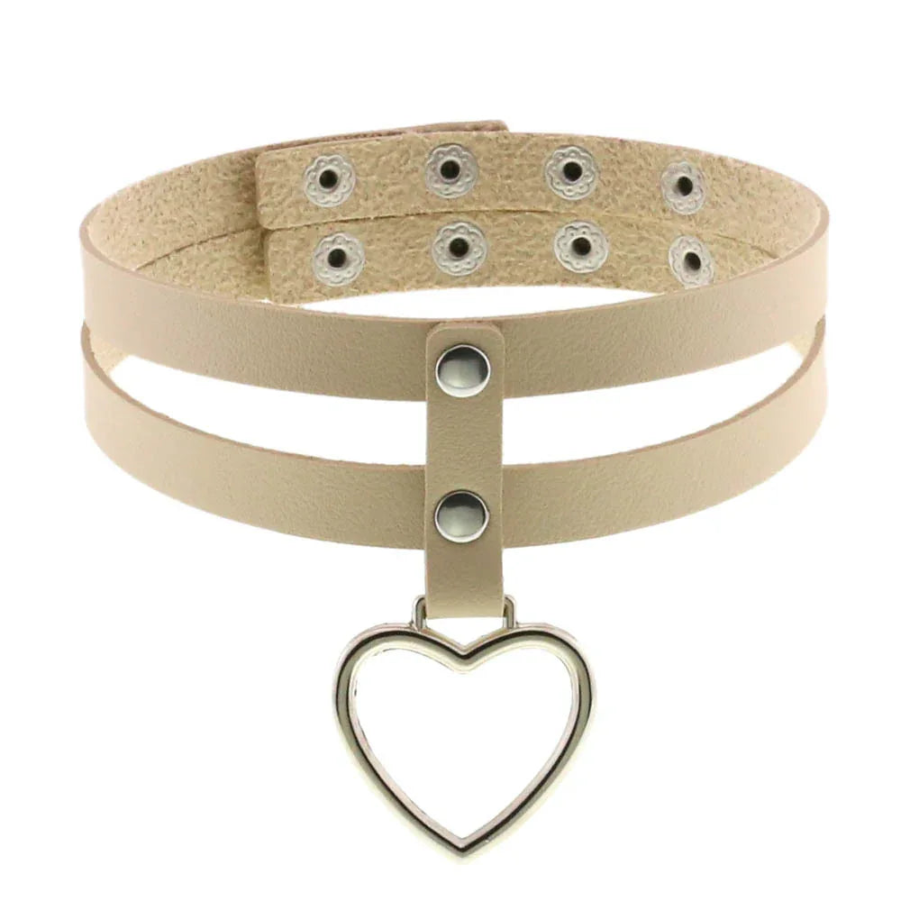 PU Leather Heart Pendant Collar (Colors) - Puppy's Aesthetics