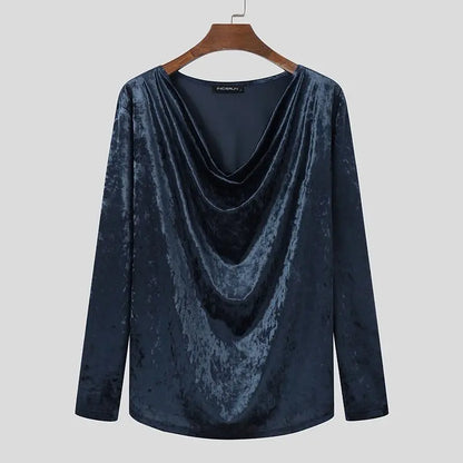 Velour Solid Color V Neck Casual Top (Colors) Blue