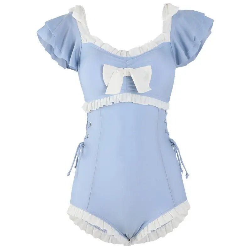 Kawaii Pink Bow Adult Onesie Swimsuit Sky blue China