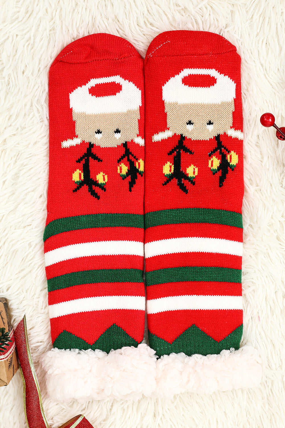 Red Reindeer Christmas Knit Socks