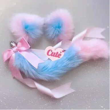 Kawaii Ears and Anal Tail Set (Colors) Sky blue