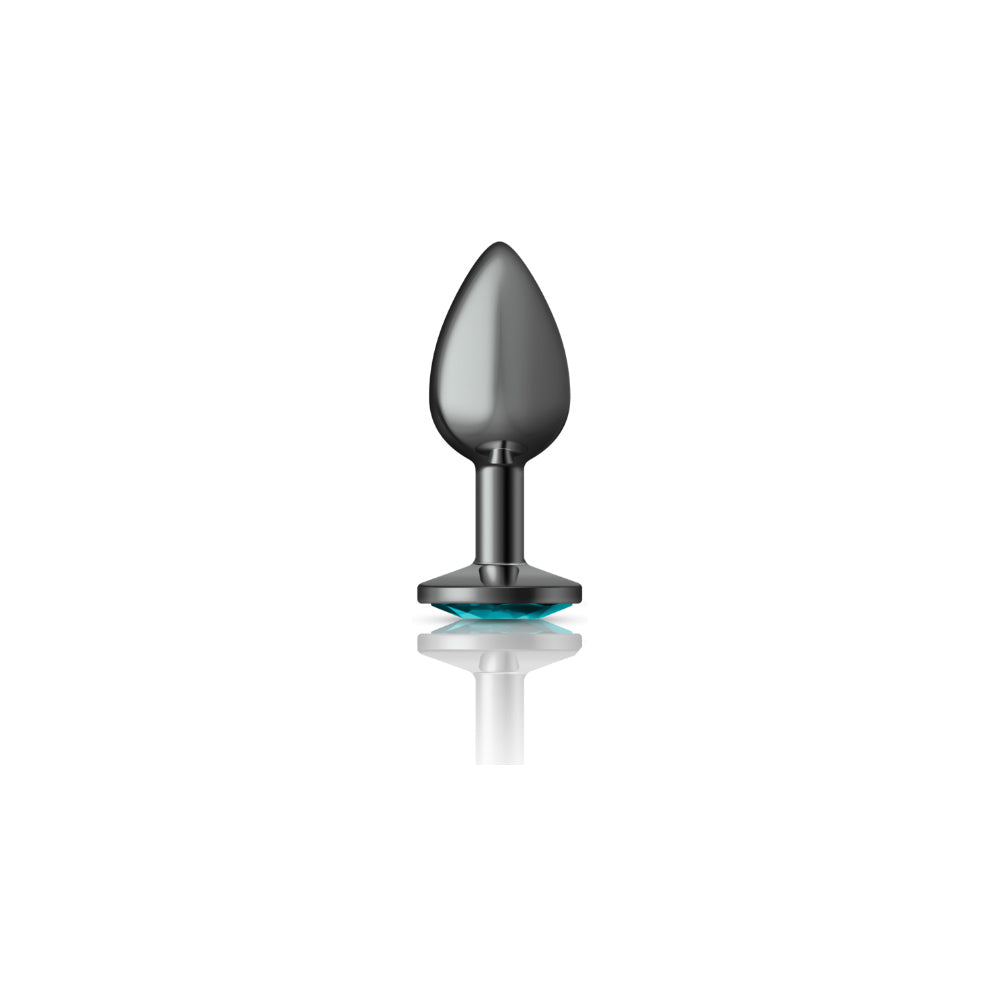 Teal Round Gem Gunmetal Metal Plug - Sm