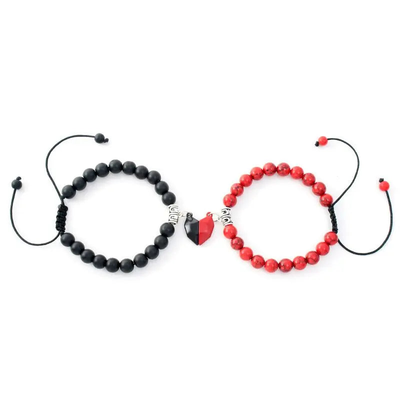 Natural Stone Love Magnet Couple Bead Bracelet (Colors)
