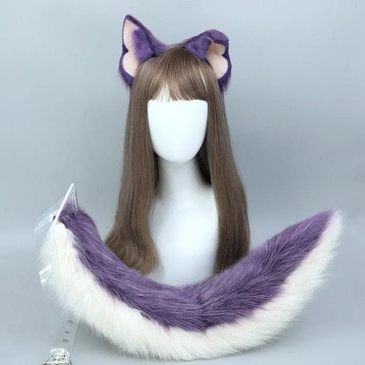 Purple Plush Wolf Ears and Tail Set ear and tail-03