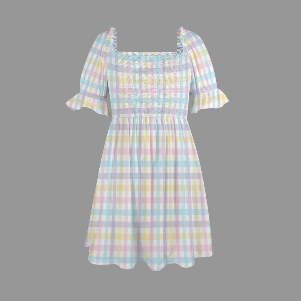 Pretty Unicorn Plaid Ruffle Dress