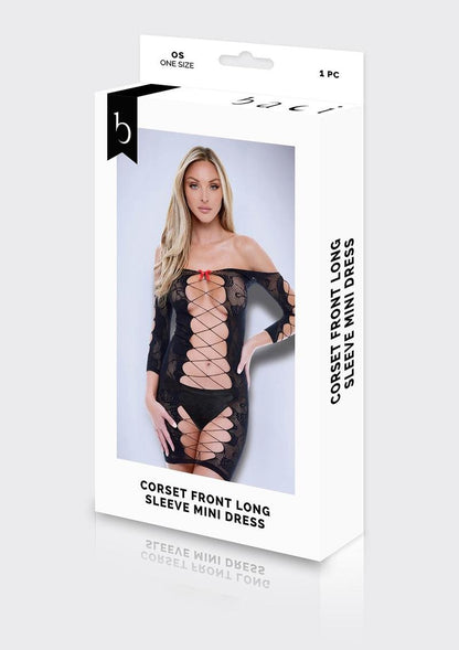 Corset Front Long Sleeve Mini Dress
