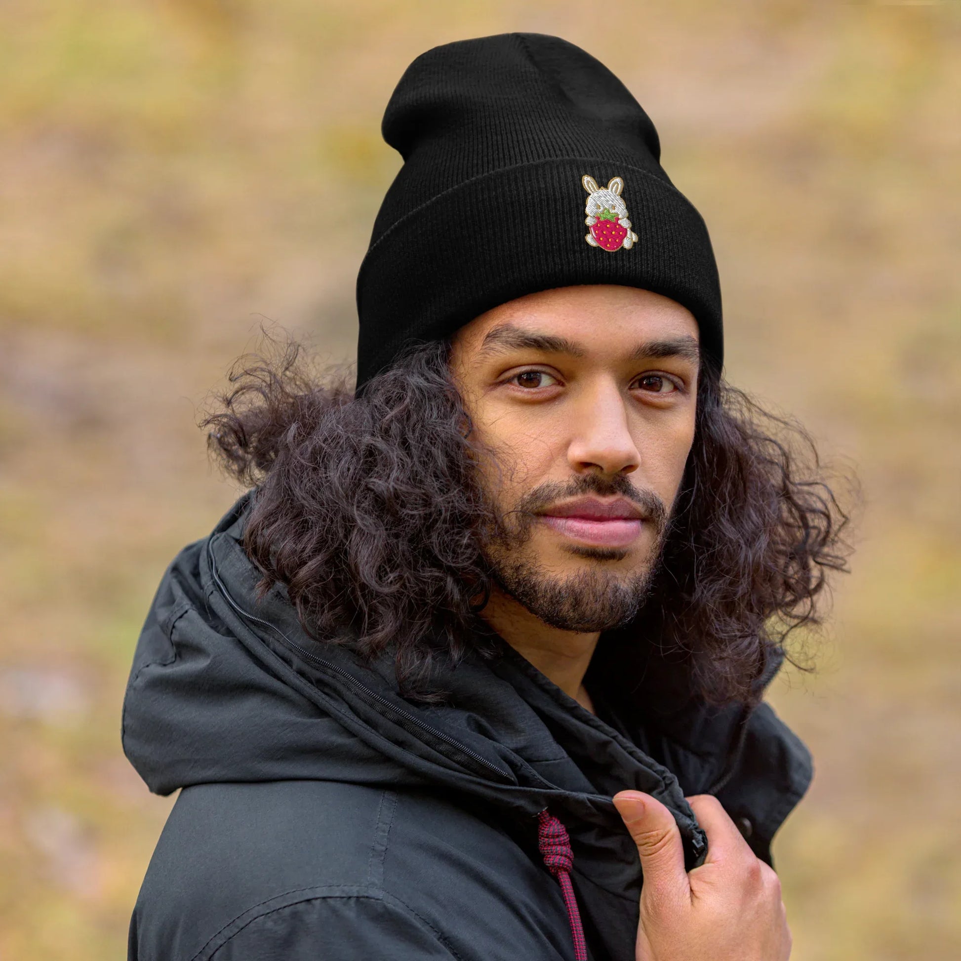 Strawberry Bunny Cuffed Beanie - Puppy's Aesthetics