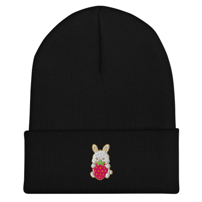 Strawberry Bunny Cuffed Beanie - Puppy's Aesthetics
