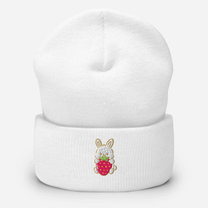 Strawberry Bunny Cuffed Beanie - Puppy's Aesthetics