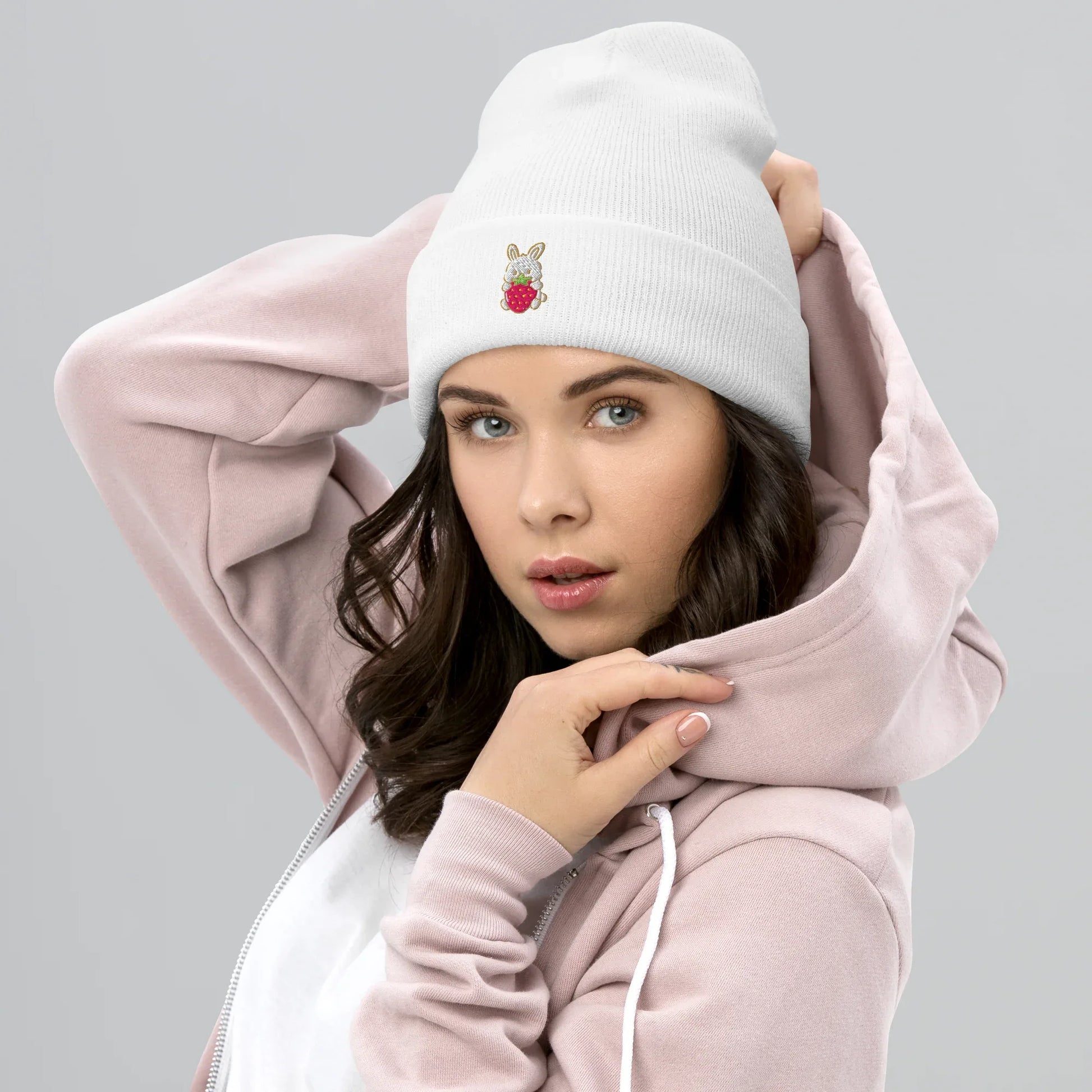 Strawberry Bunny Cuffed Beanie - Puppy's Aesthetics
